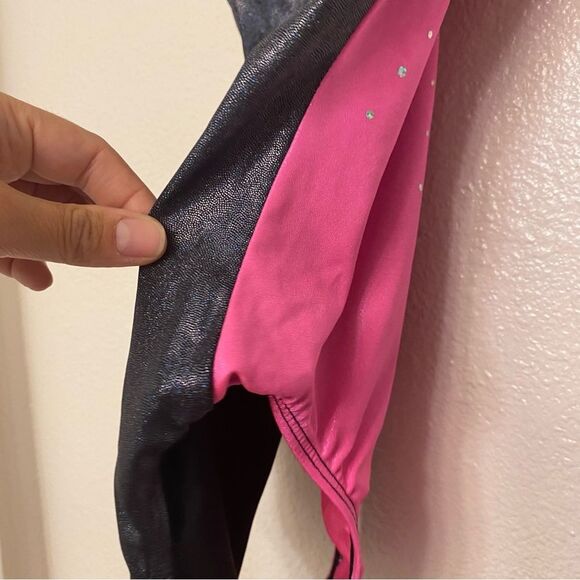 KB gymnastics acro tumbling spandex pink foil leotard child 9/10 - Picture 7 of 8